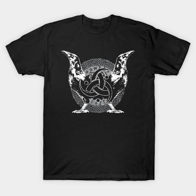 The Twin Ravens of Odin -Huginn and Muninn T-Shirt by Nartissima